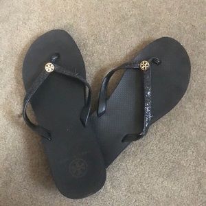 Tory Burch black glitter flip flop size 10